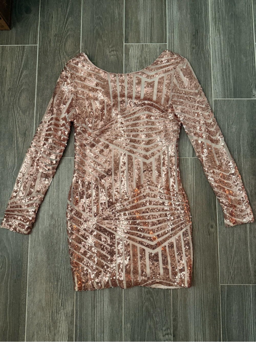Charlotte Russe Rose Gold Sequin Long Sleeve Bodycon Dress